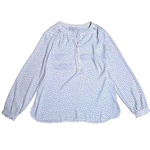 LOFT Blouse White Polka Dot Women's Size L‎ Long Sleeve Button Up
